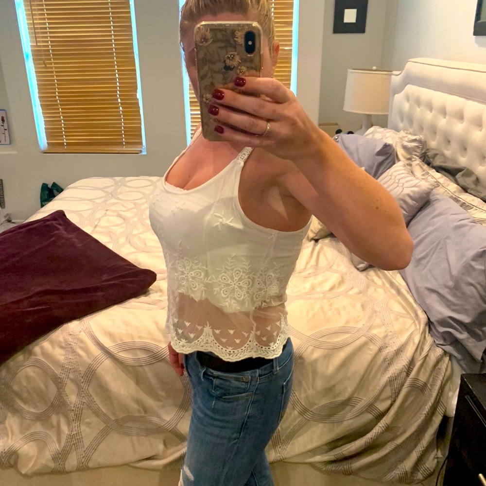 Cropped flowy tank with crochet straps & detail